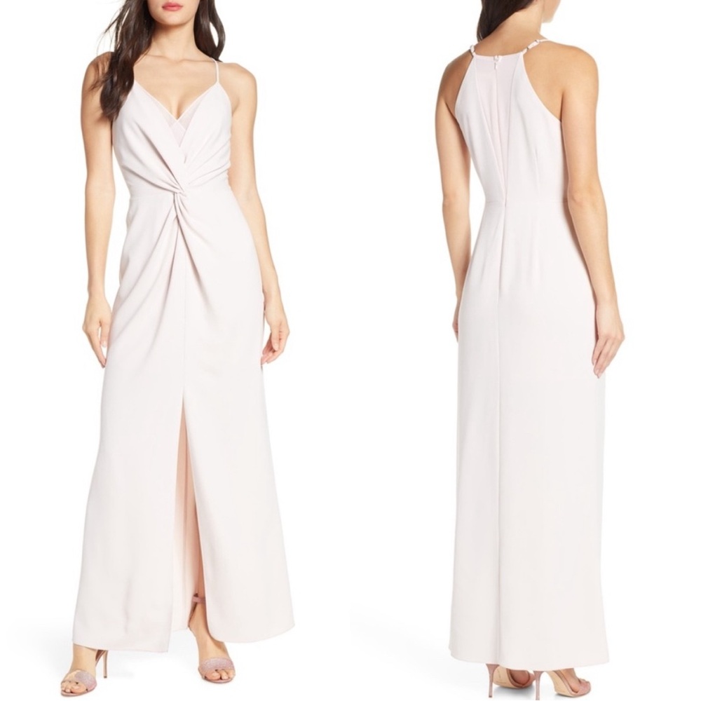 NEW HARLYN Anthropologie PALE PINK Twist Detail SLEEVELESS Evening Dress GOWN S
